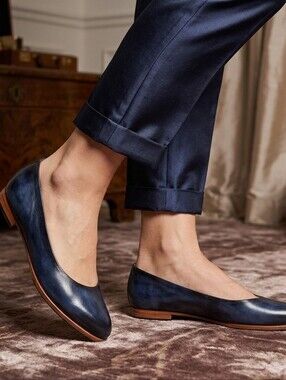 ** ✨ NEW IN BOX ✨ Two Pretty Handcrafted Blue Patina Leather Ballet Flats**